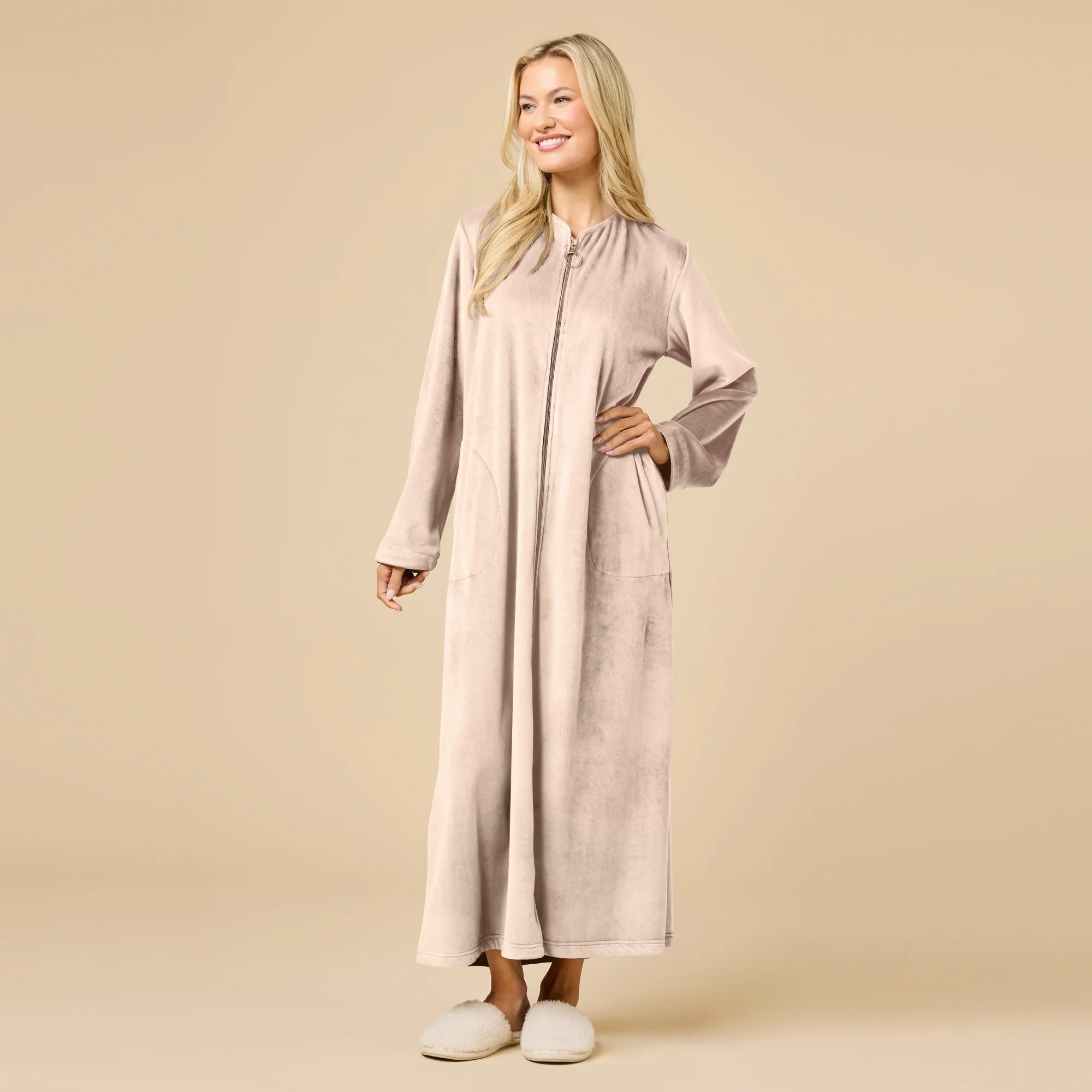 Serenity Shear Mink Zip 3/4 Sleeve Robe - Coco