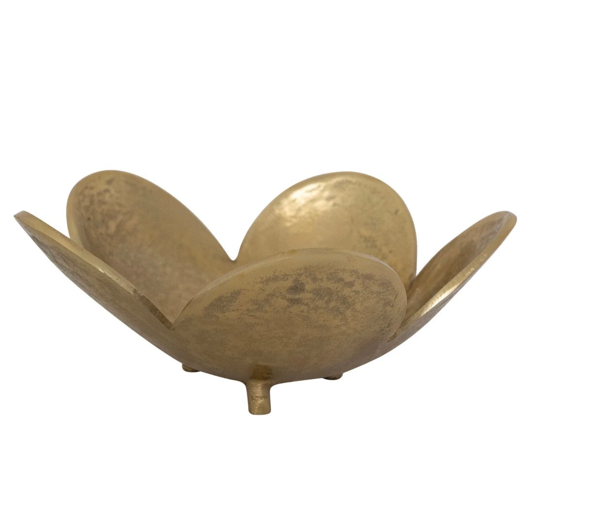 Cast Aluminum Footed Flower Shaped Bowl, Gold Finish