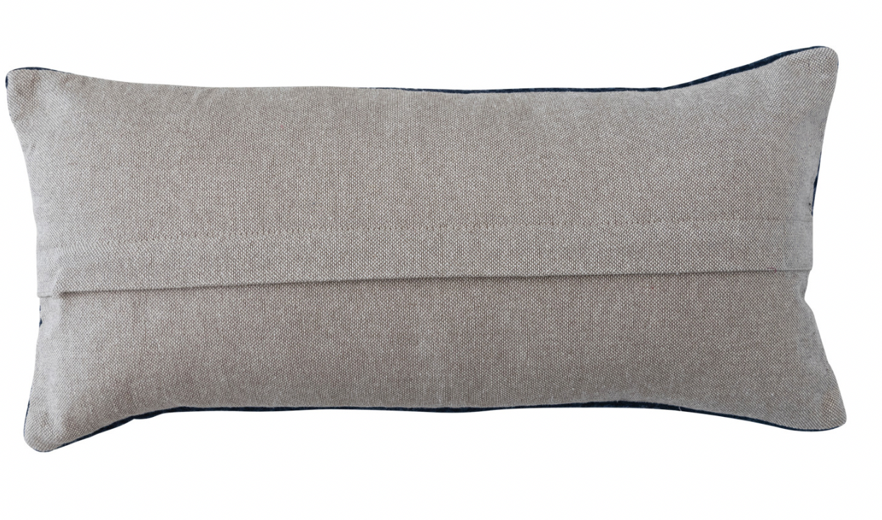 Cotton Velvet Embroidered Lumbar Pillow w/ Beetles & Chambray Back