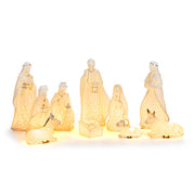 Ceramic White And Gold LED Nativity Figures / Set Of 10