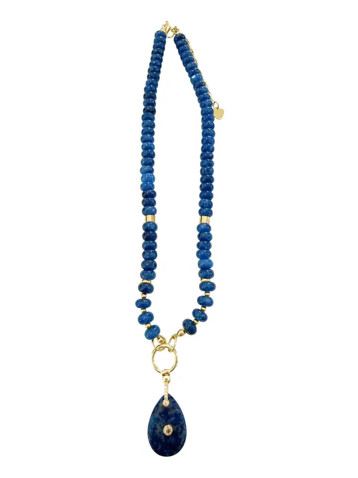 Bagley Beaded Gemstone Charm Necklace - Navy