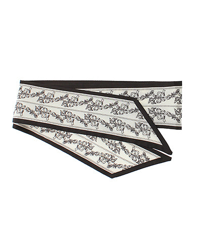 Bow & Flower Printed Narrow Twilly Scarf