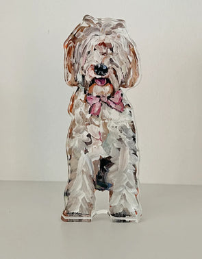 Acrylic Tabletop Dog - Golden Doodle Pink Bow