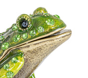 Enameled Metal Frog Shaped Trinket Box w/ Jewels, Gold Finish & Green