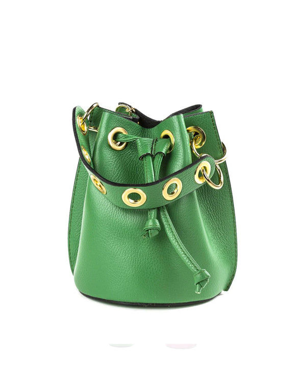 Leather Bucket Crossbody Handbag -Kelly Green