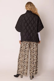 Quarter Zip Quilted Puffer Poncho / Black