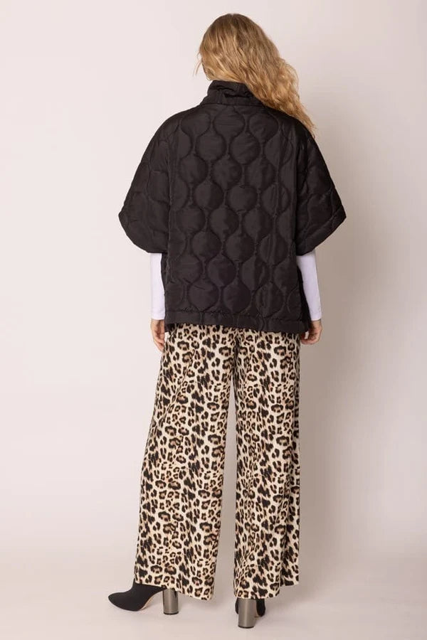 Quarter Zip Quilted Puffer Poncho / Black