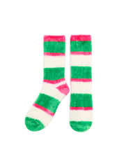 Fuzzy Stripe Socks - Green