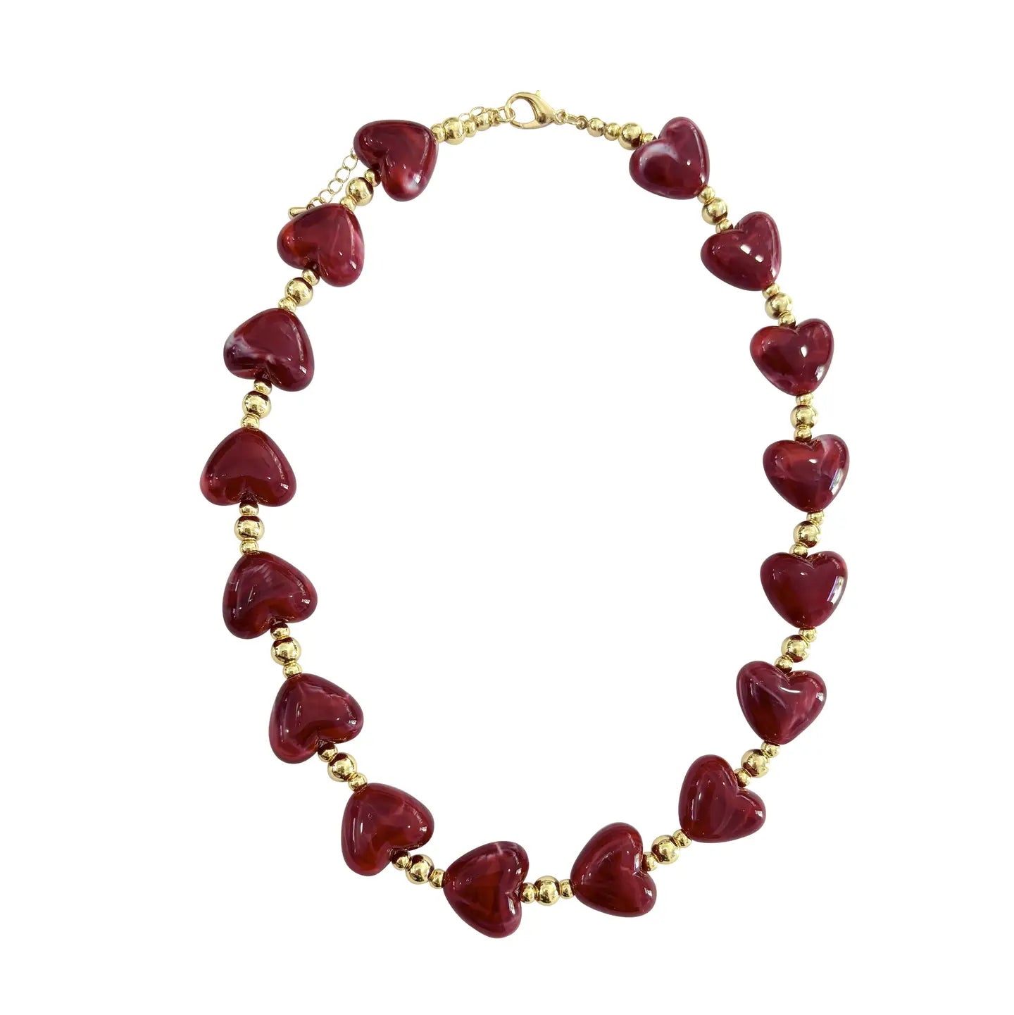 Charlie Beaded Heart Necklace - Maroon