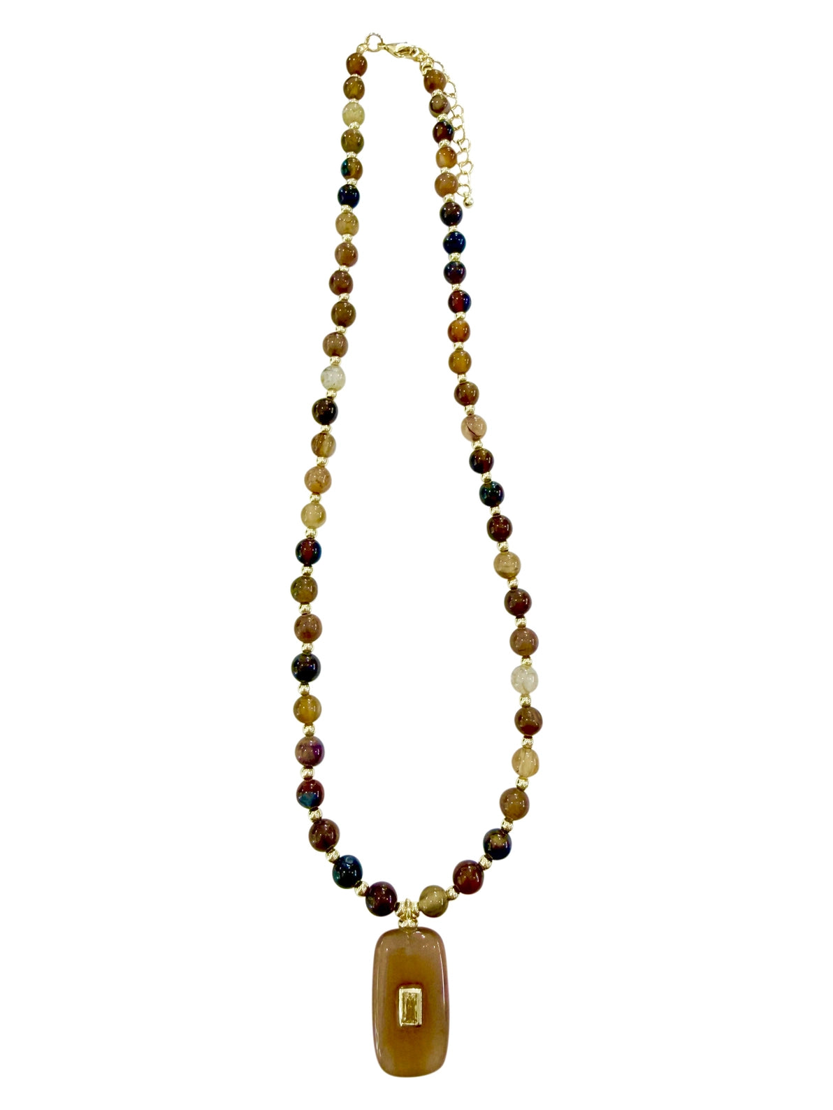 Kayla Beaded Gemstone Charm Necklace - Brown