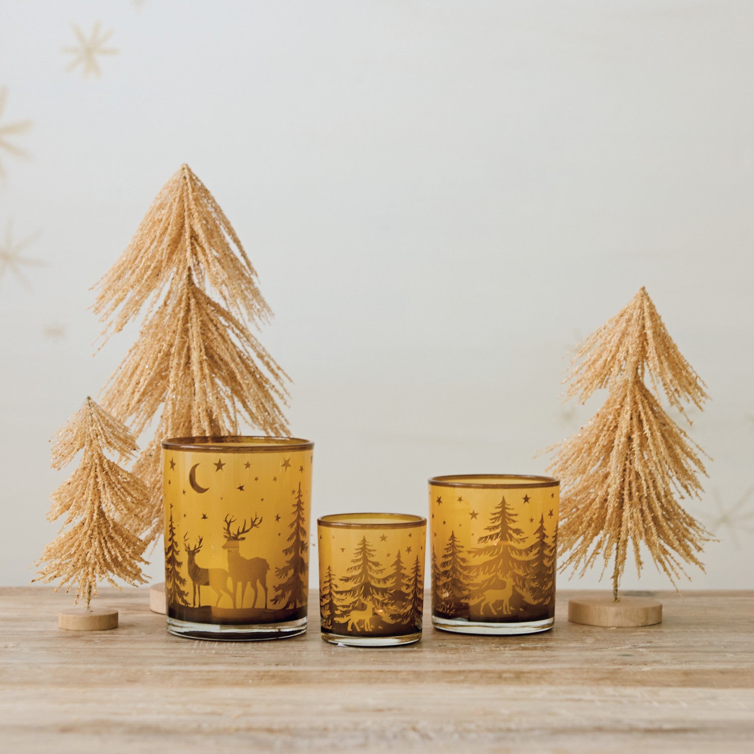 Deer & Trees Glass Tealight/Votive Holder- Small