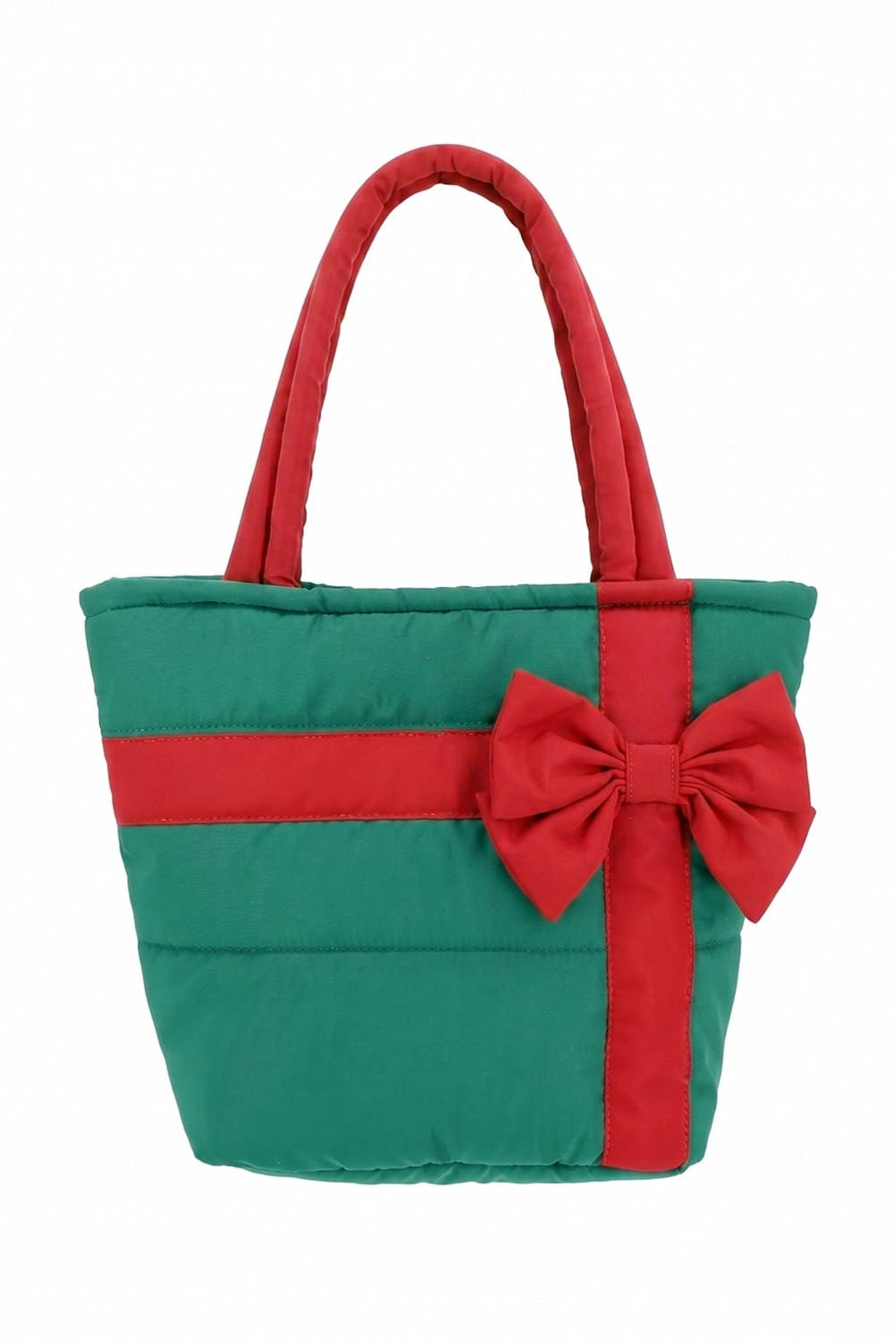 Gift Box Quilted Puffer Tote Bag / Green