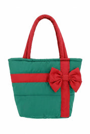 Gift Box Quilted Puffer Tote Bag / Green