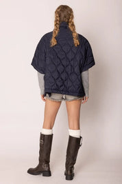 Quarter Zip Quilted Puffer Poncho / Navy