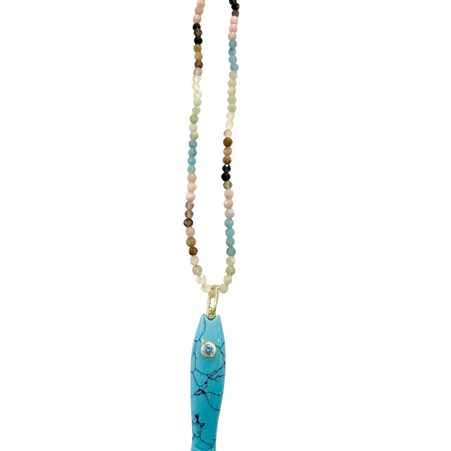 Seth Beaded Necklace with Fish Charm - Turquoise