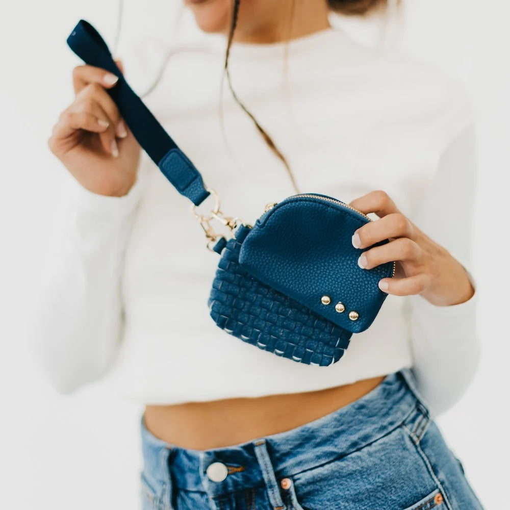 Wonderlust Woven Dual Pouch Wristlet/ Denim Blue