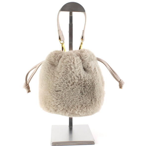 Faux Fur Bucket Bag - Beige