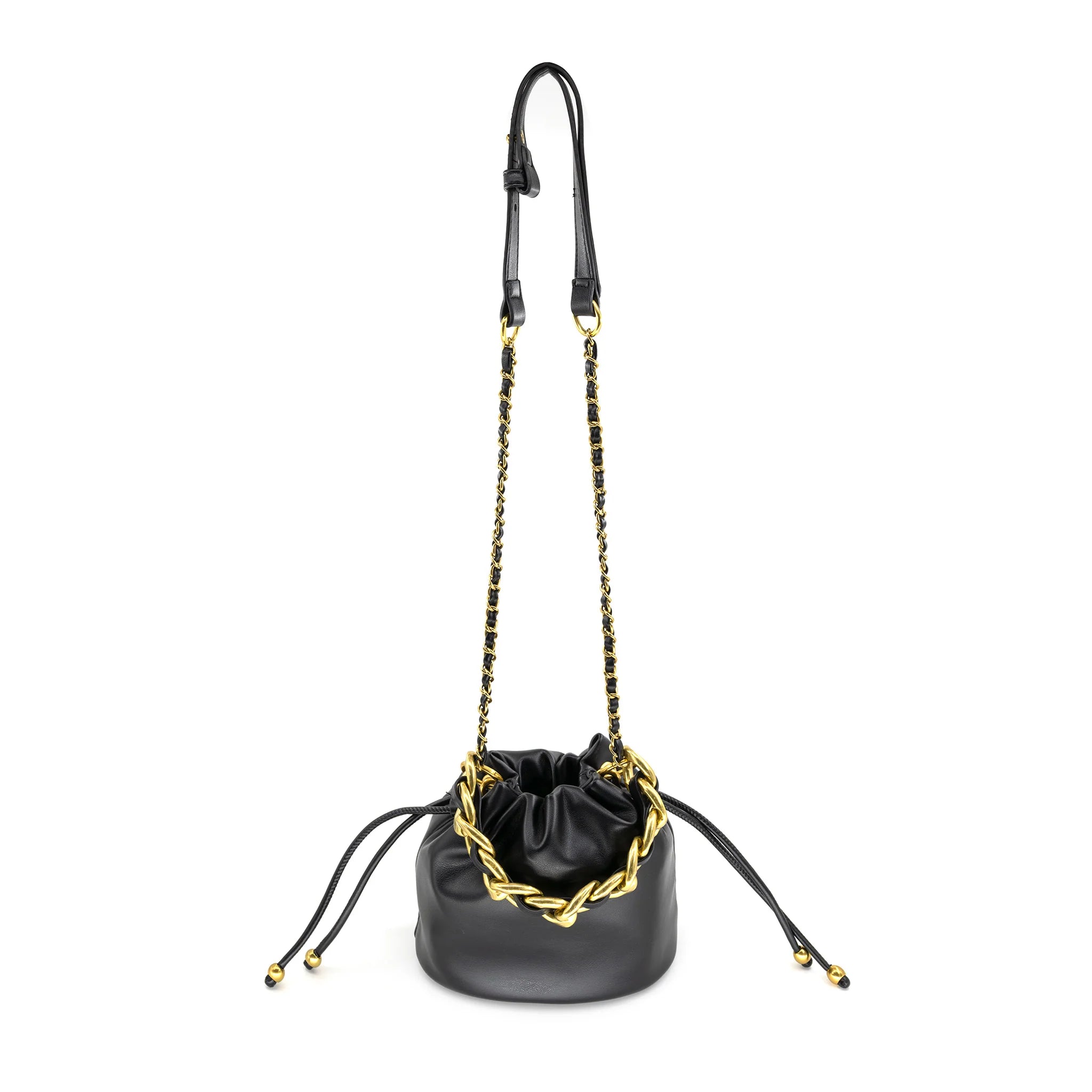 Chainlink Handle Bucket Sling Bag- Black