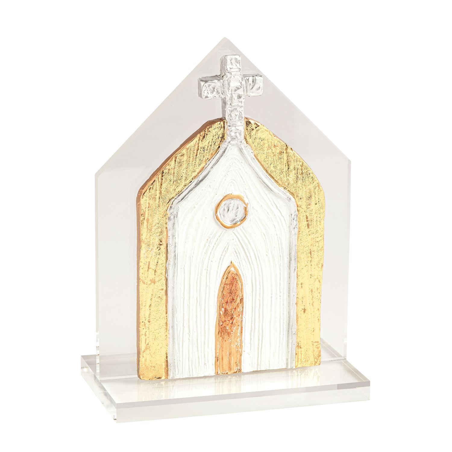 Silver Church On Gold Painted Acrylic Church