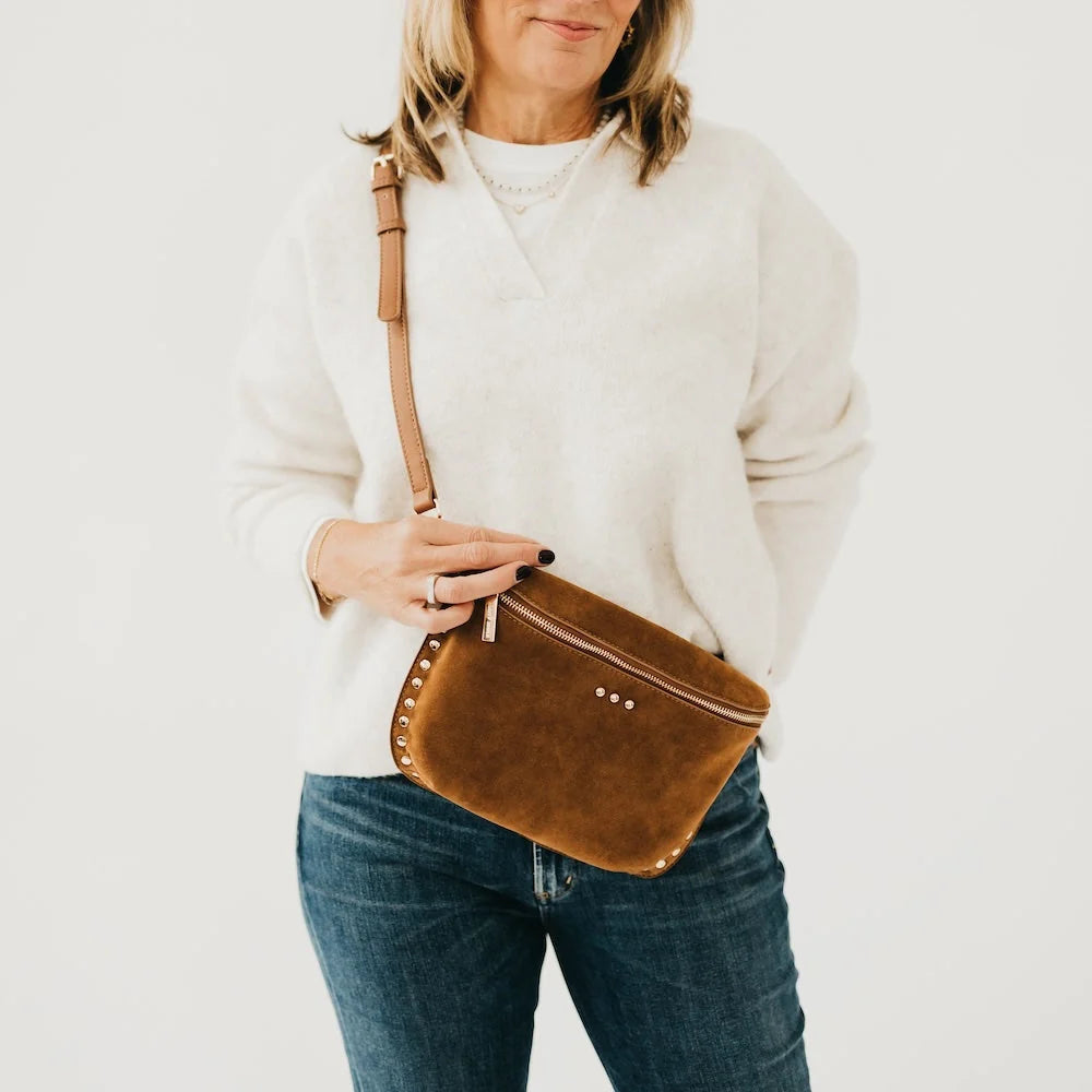 Sabrina Studded Suede Bag / Camel