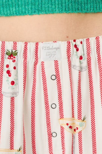 PJ Salvage- Martinis & Mistletoe Cocktail Print Flannel Pajama Pants