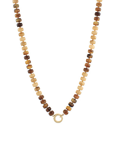 Marble Bead & Ring Clasp Necklace- Brown/ Gold