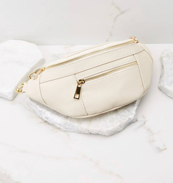 Leather Crossbody Fanny Pack - Beige