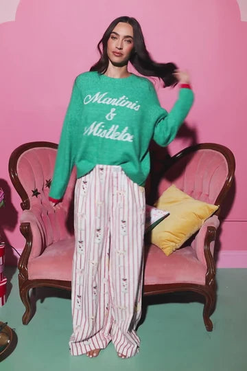 PJ Salvage- Martinis & Mistletoe Cocktail Print Flannel Pajama Pants