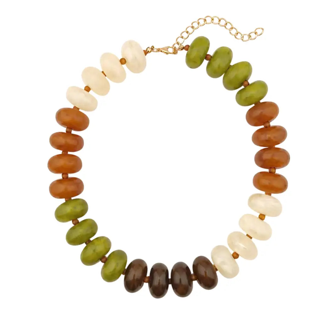 Carissa Chunky Beaded Necklace - Tan Chartreuse Mix