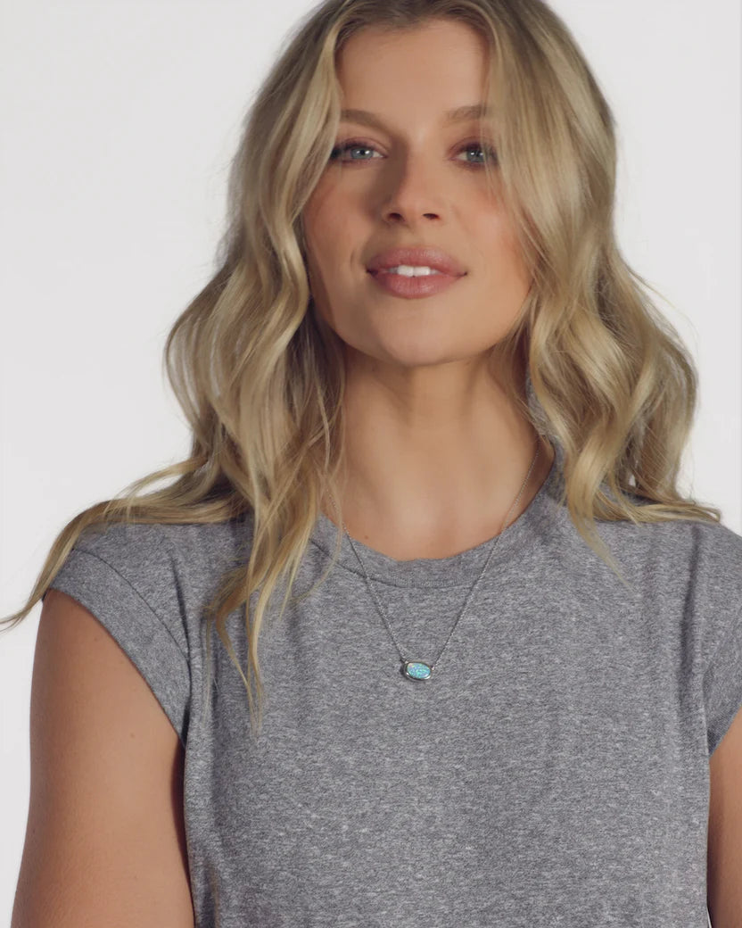 She's a Boss Pendant Silver Necklace - Blue Opal