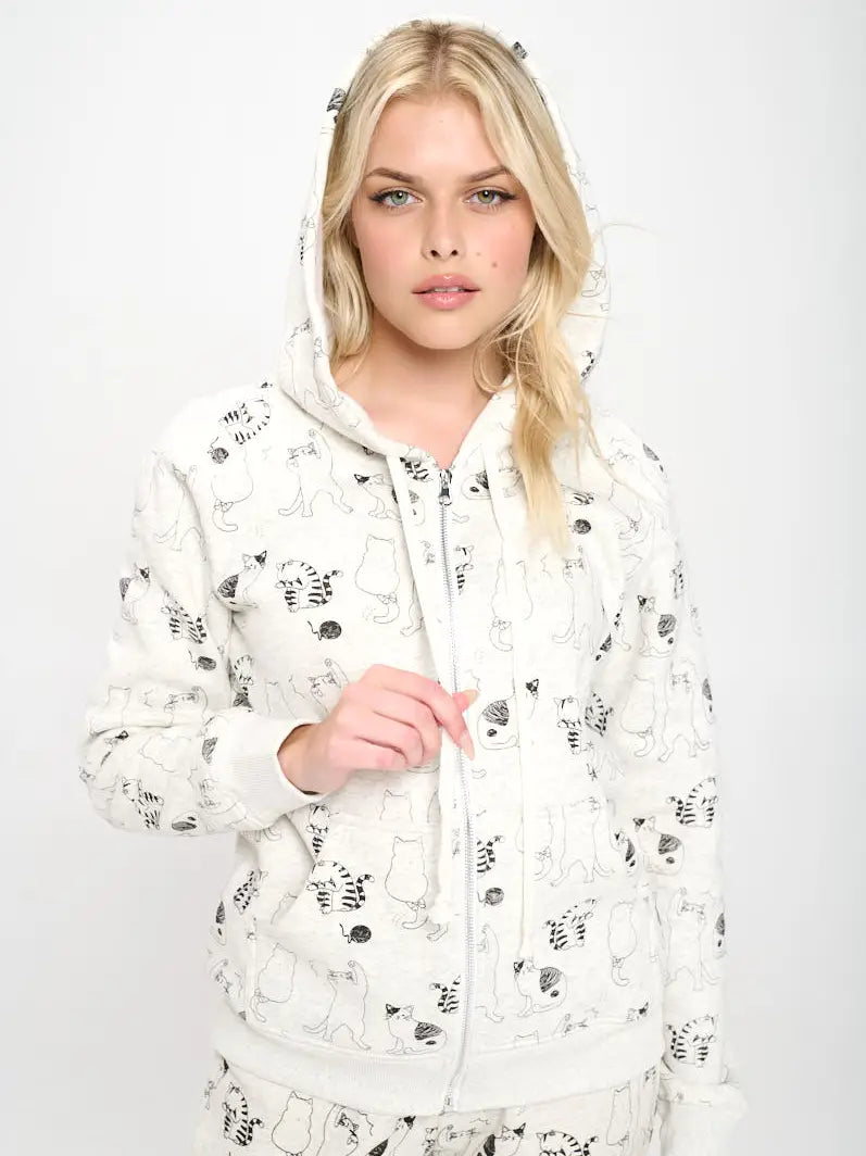 Zip Up Hoodie - Cat All Over