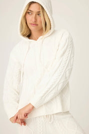 PJ Salvage Cozy Chenille Cable Knit Hoodie - Ivory