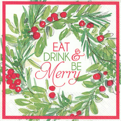 Beverage Napkins- Be Merry Wreath