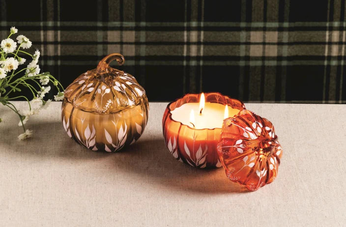 Dark Orange Glass Pumpkin Candle