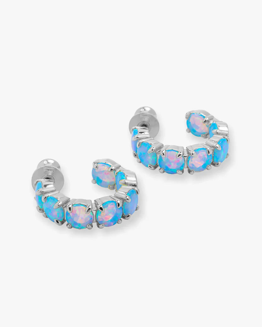 Oh She Fancy .75 Blue Opal Hoops - Silver