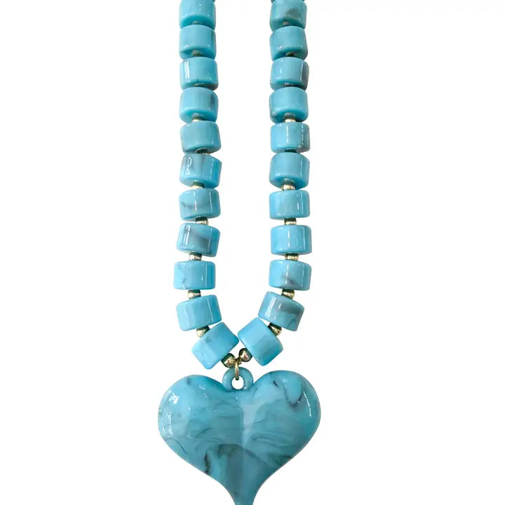Abbie Turquoise Beaded Necklace with Heart Charm