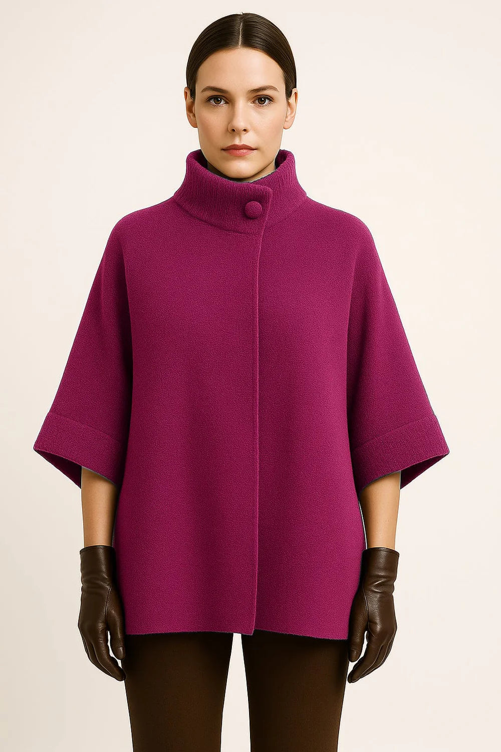 Button Neck Cardigan / Fuchsia