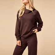 DreamTech Zip Mock Neck with Pant - Espresso