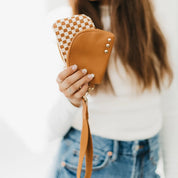 Wonderlust Woven Dual Pouch Wristlet/ Brown Checker
