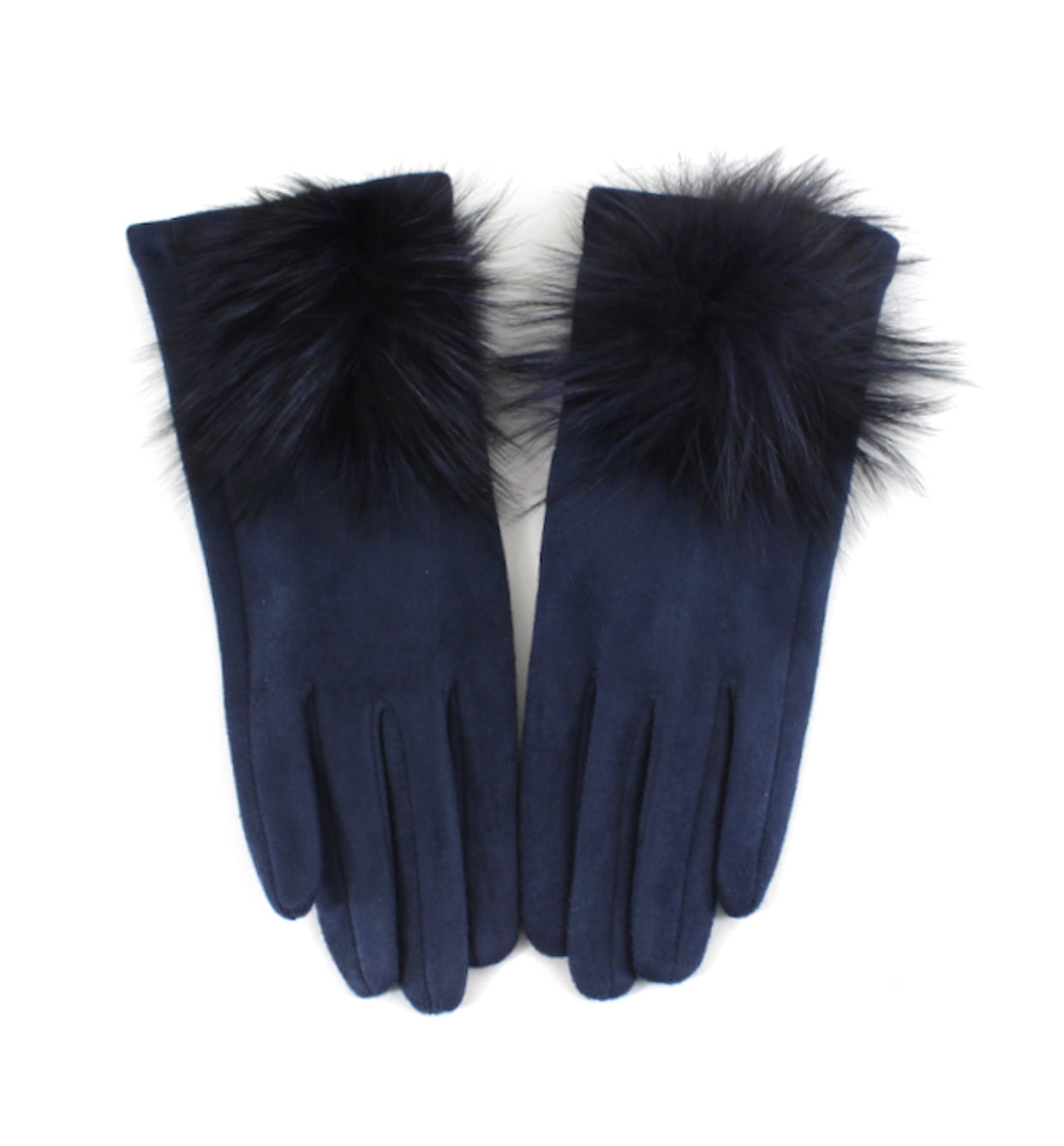 Gloves With Big Pom Pom- Navy