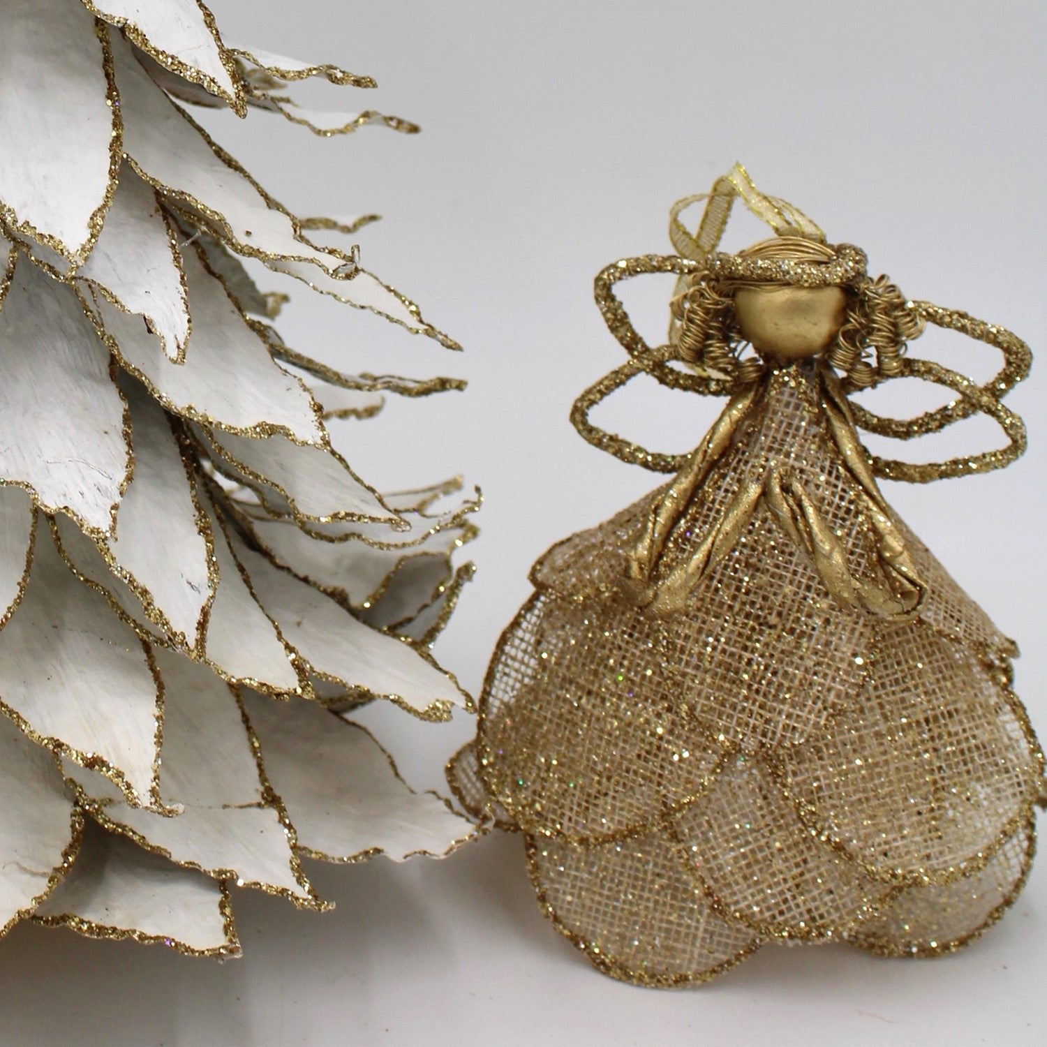 Gold Glittered Angel Ornament With Petals