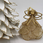Gold Glittered Angel Ornament With Petals