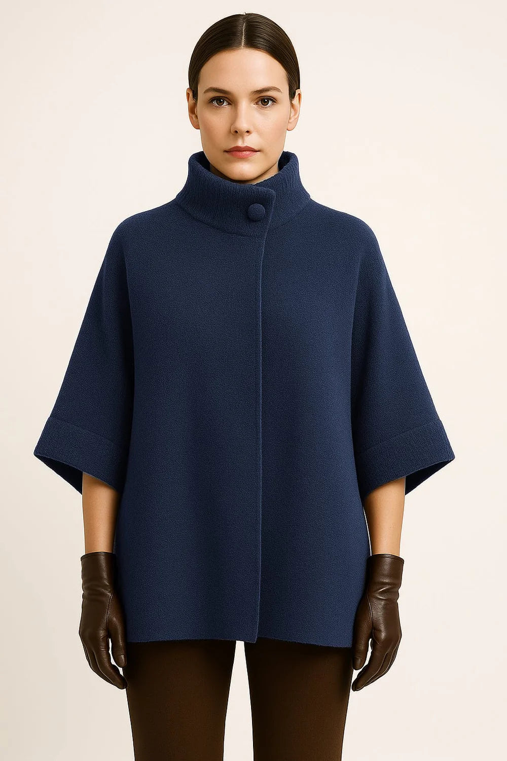 Button Neck Cardigan / Navy