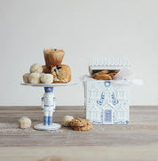 Ceramic Pedestal with Nutcracker & Silver Electroplating, White & Blue