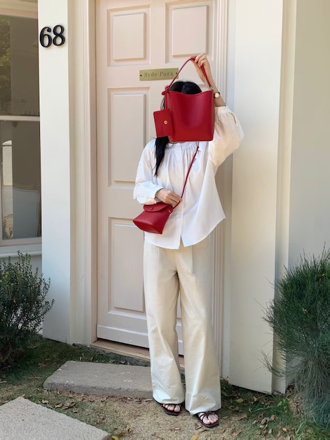 Small Faux Leather Hobo -Red