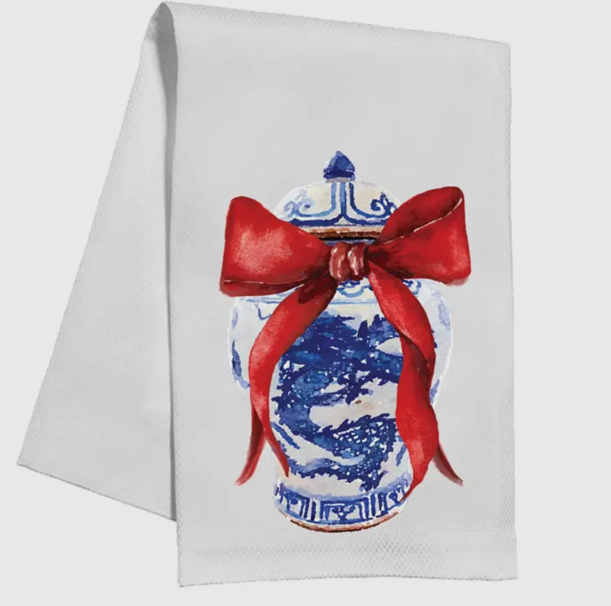 Kitchen Towel-Holiday Chinoiserie Pot with Bow