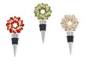 Holiday Wreath Jeweled Bottle Stopper 3 Colors