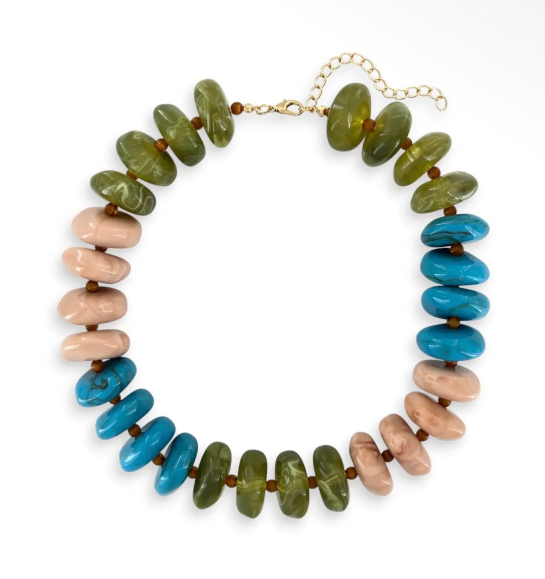 Multicolor Mix Chunky Beaded Necklace - Olive Multi