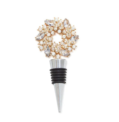 Holiday Wreath Jeweled Bottle Stopper- Crystal