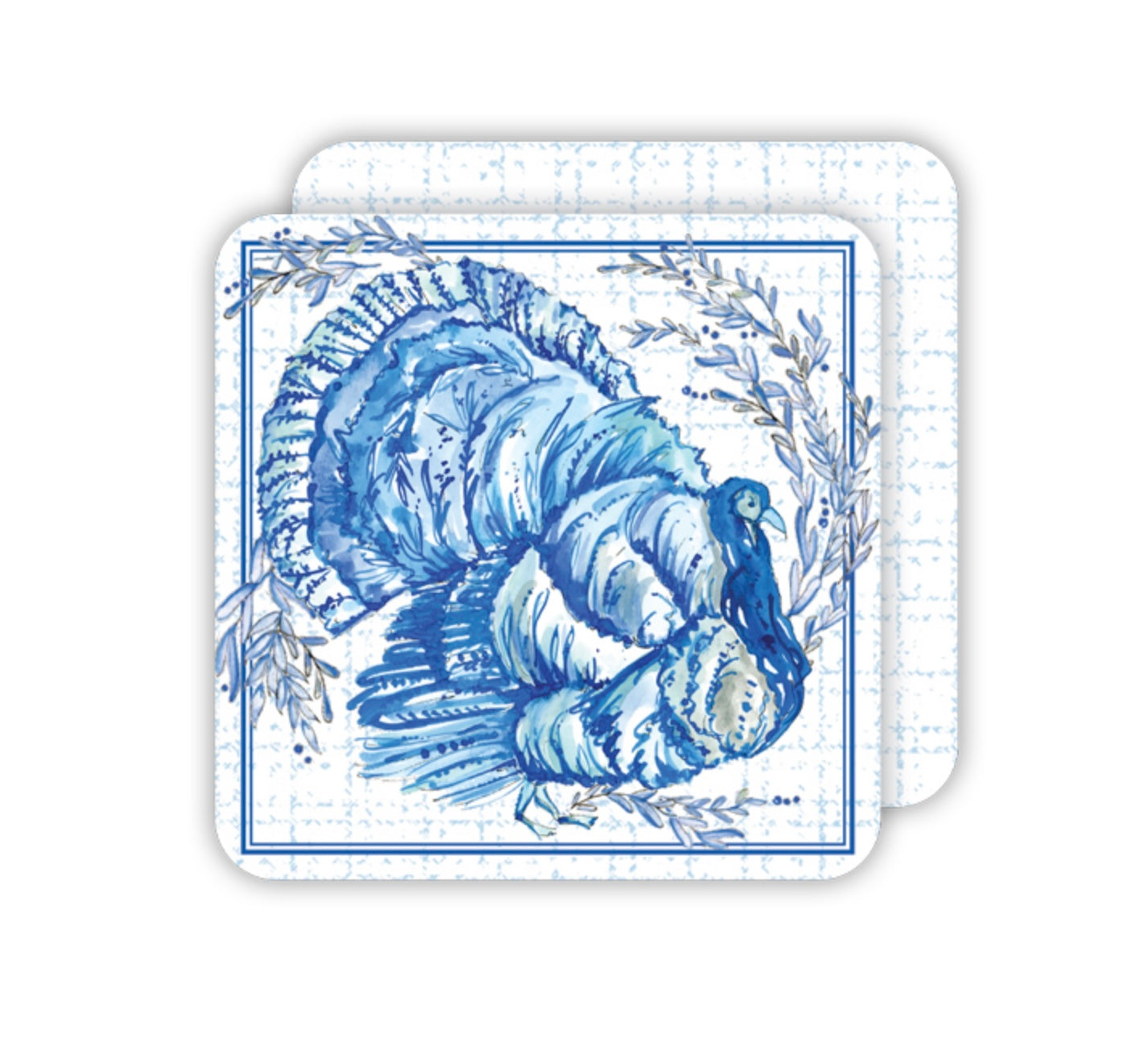 Coaster Set of 20- Thanksgiving Blue Chinoiserie Turkey